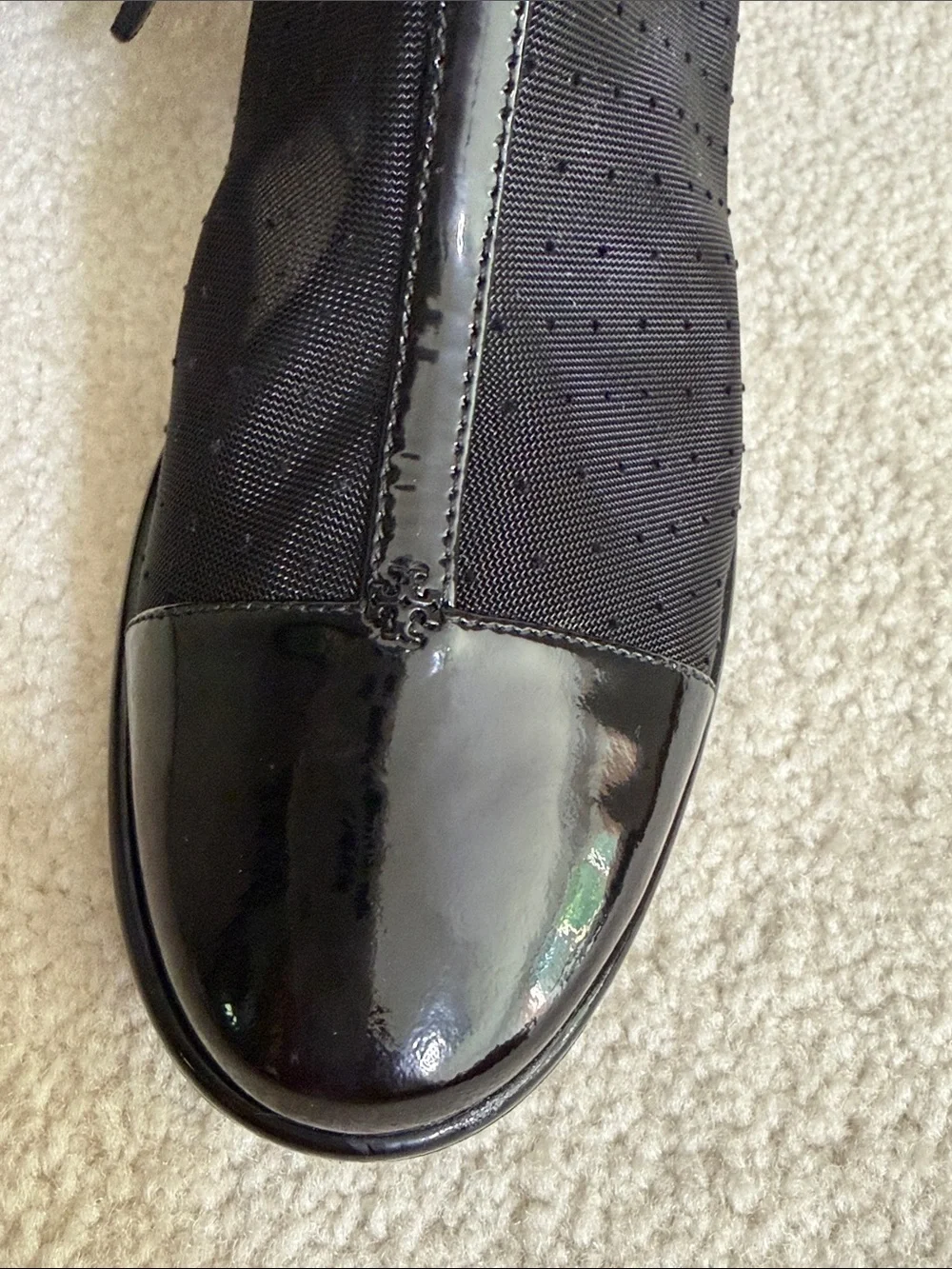New, Tory Burch Black Patent & Perforated Mesh Ankle Booties Sz 8.5